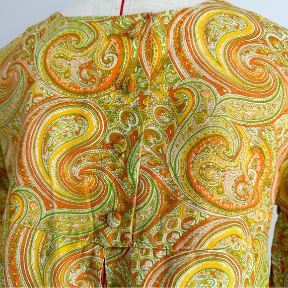 Vintage 60’s Dress Size UK 8 Yellow Paisley Mini Square Neck - Picture 5 of 16